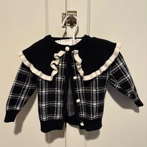 Adorable Black and Cream Plaid Wide Collared Cardigan